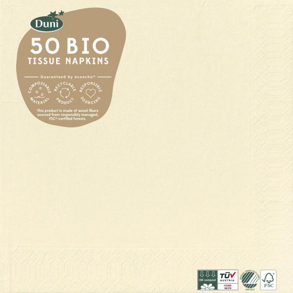 Bio Tissue-Serviette 40 x 40 cm Cream 3-lagig, 500 Stk/Krt (10 x 50 Stk)