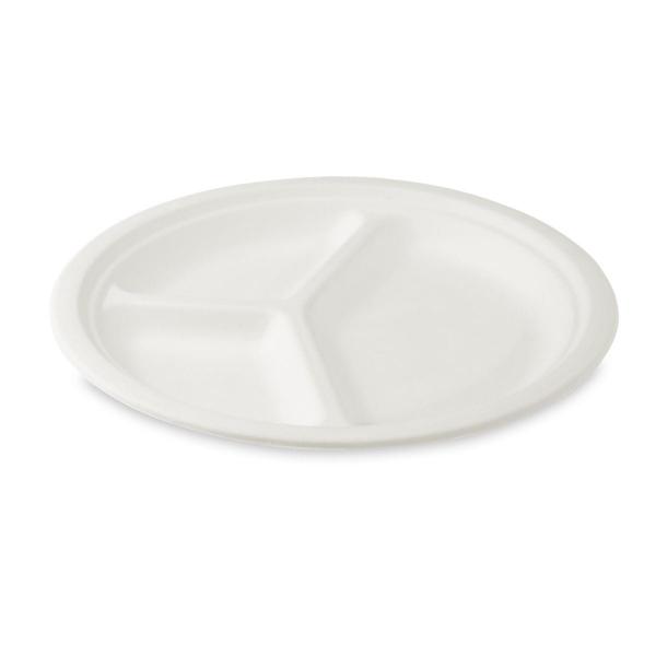 Teller (Zuckerrohr-Bagasse) 3-geteilt Ø26cm [50 St.]