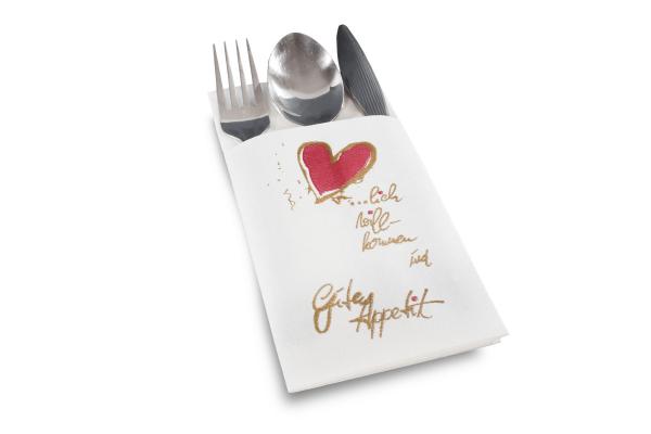 Besteckserviette "Guten Appetit", 40x40 cm, 1/8 Falz