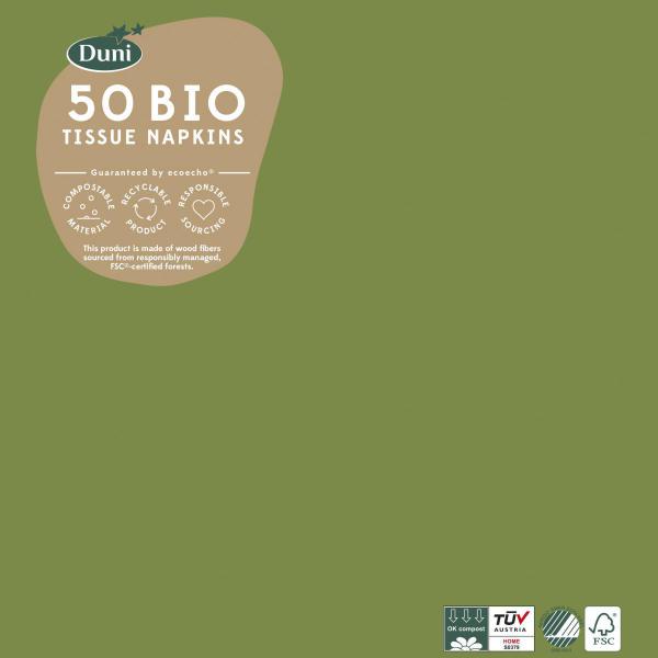 Bio Tissue-Serviette 40 x 40 cm Leaf Green 3-lagig, 300 Stk/Krt (6 x 50 Stk)