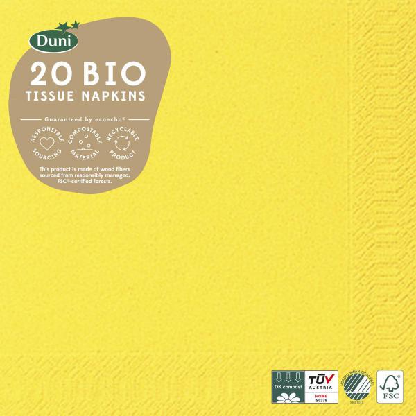 Bio Tissue-Serviette 40 x 40 cm Gelb 3-lagig, 240 Stk/Krt (12 x 20 Stk)