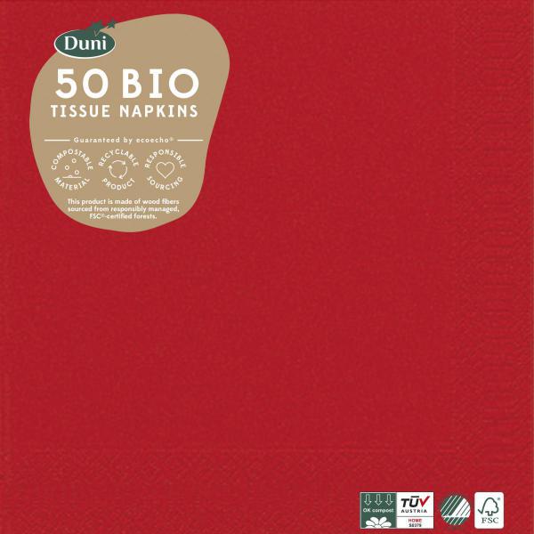 Bio Tissue-Serviette 33 x 33 cm Rot 3-lagig, 500 Stk/Krt (10 x 50 Stk)