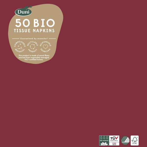 Bio Tissue-Serviette 33 x 33 cm Bordeaux 3-lagig, 500 Stk/Krt (10 x 50 Stk)