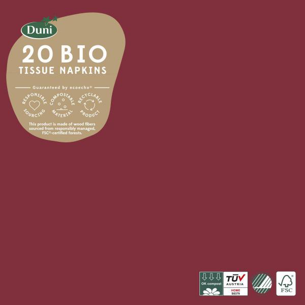 Bio Tissue-Serviette 33 x 33 cm Bordeaux 3-lagig, 240 Stk/Krt (12 x 20 Stk)