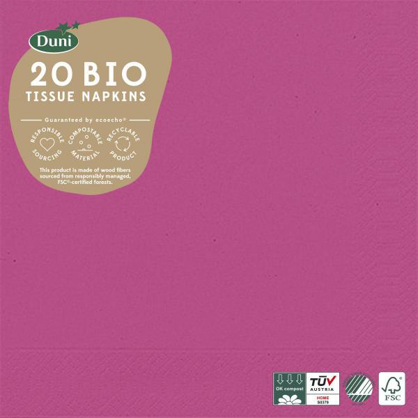 Bio Tissue-Serviette 33 x 33 cm Fuchsia 3-lagig, 240 Stk/Krt (12 x 20 Stk)