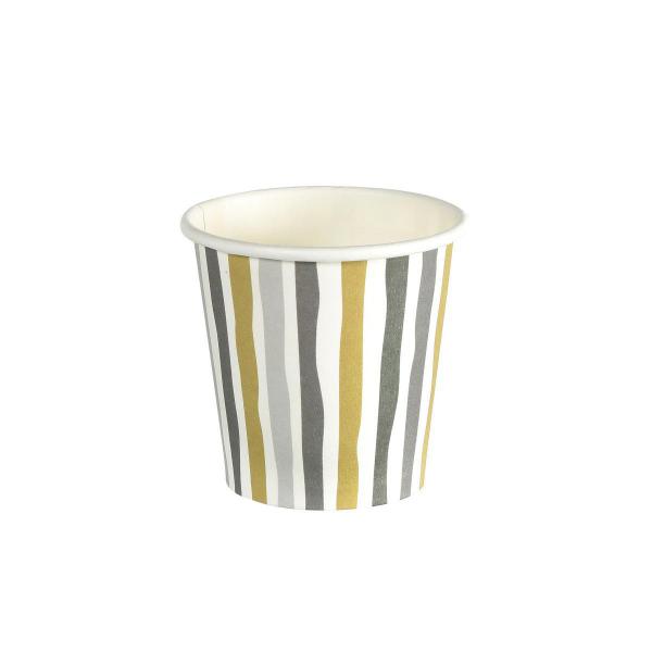 Bio Schnapsglas aus Pappe 6 cl Stripes Black and Gold, 240 Stk/Krt (12 x 20 Stk)