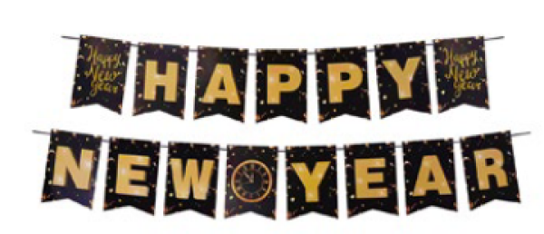 Papiergirlanden-Set "HAPPY NEW YEAR" 16 x 20 cm Buchstaben + 5m Band